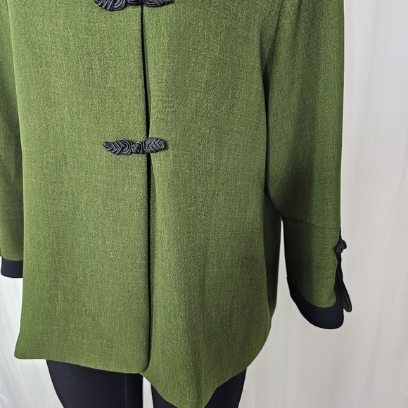 Emmelle vintage asian-inspired jacket green black trim frog buttons medium - Picture 3 of 7